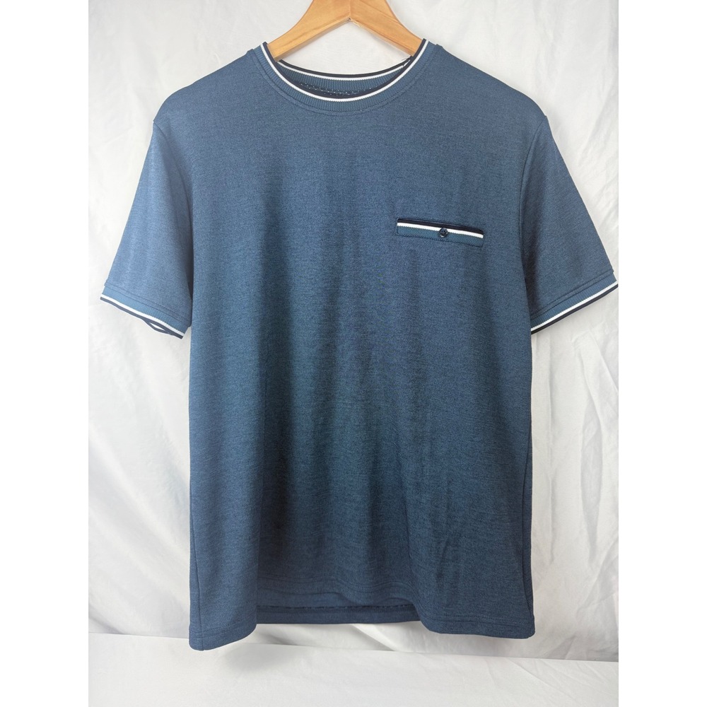 Cactus Man Ricky Singh Blue Textured Knit Pocket Tee Shirt Men's Medium